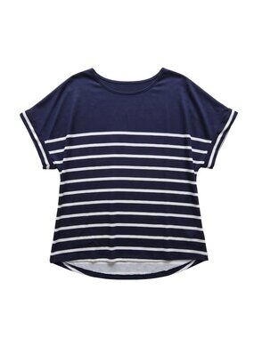 NWT | LILYCOCO Navy & White Striped Dolman Sleeve Cuffed High-Low Top | XL